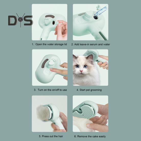 Dampfbürste für Haustiere, selbstreinigender Fellpflegekamm mit Wasserspray, wiederaufladbare, dampfende Massagebürste zur Haarentfernung bei Haustieren für Katzen und Hunde