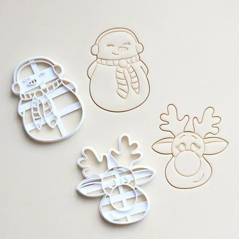 New Christmas Cookie Cutters Snowman Reindeer Shaped Christmas Themed Pressable Biscuit Mold Cookie Stamp Embosser Baking Pastry