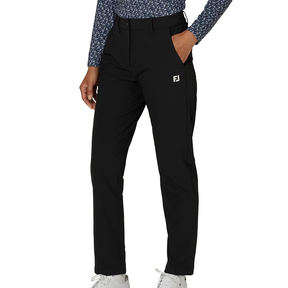

FootJoy TWINSOF Water-Repellent, Brushed-Lined Regimental Stripe Stretch Long Pants, Black, Women s, Size L (FJW-F24-P07, 32348-L)