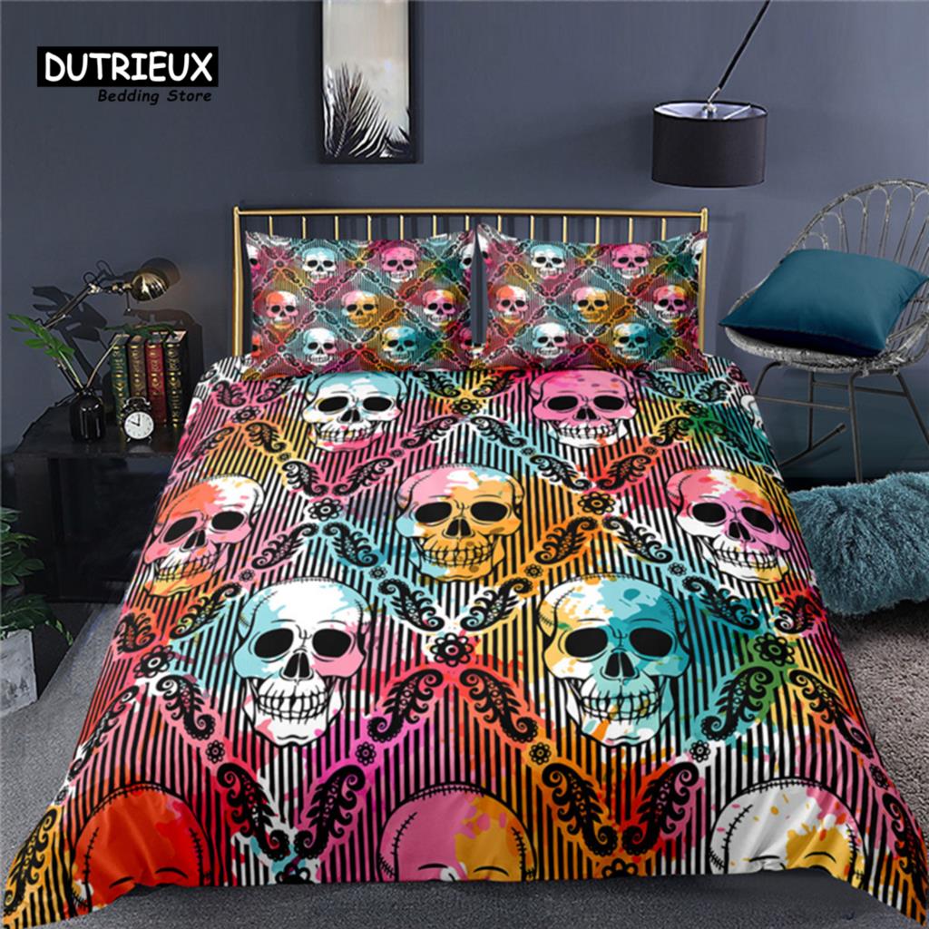 Luxury 3D Skull Print Home Living Comfortable Duvet Cover Pillowcase Kid Bedding Set Queen and King EU/US/AU/UK Size