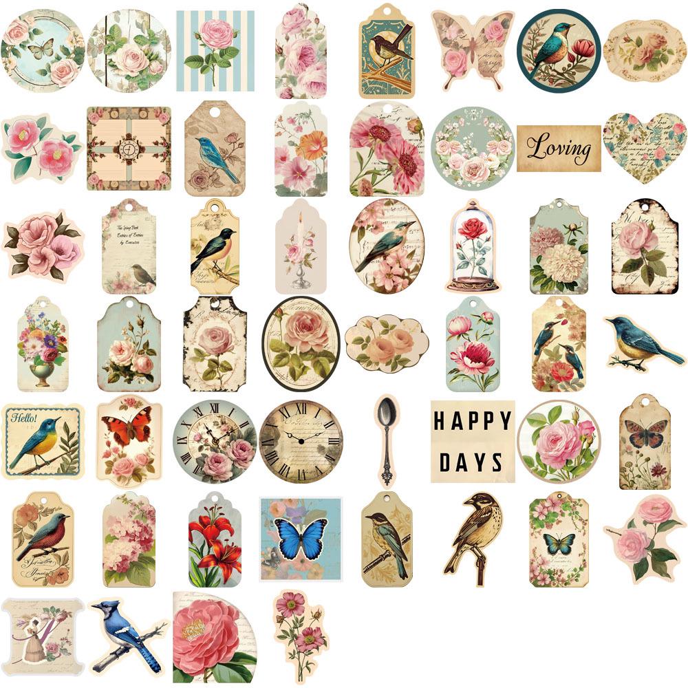 50 Retro Shabby Junk Journal Cartoon Stickers for DIY Decor: Phone Cases, Notebooks, Water Bottles