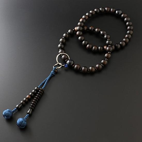 Kyoto Buddhist Altar Hayashi Prayer Beads Jodo Sect Ebony with Blue Tiger Eye Stone Formal Official Bag Kyoto Prayer Beads (Unground) (4 Items) (For