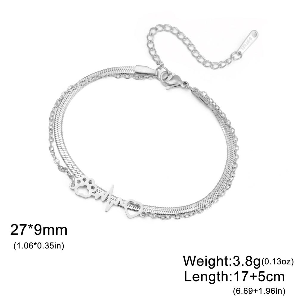 Electrocardiogram Love Cat Claw Pendant Stainless Steel Bracelet Women Fashion Cute Cat Claw Bracelet Birthday Gift Jewelry Gift