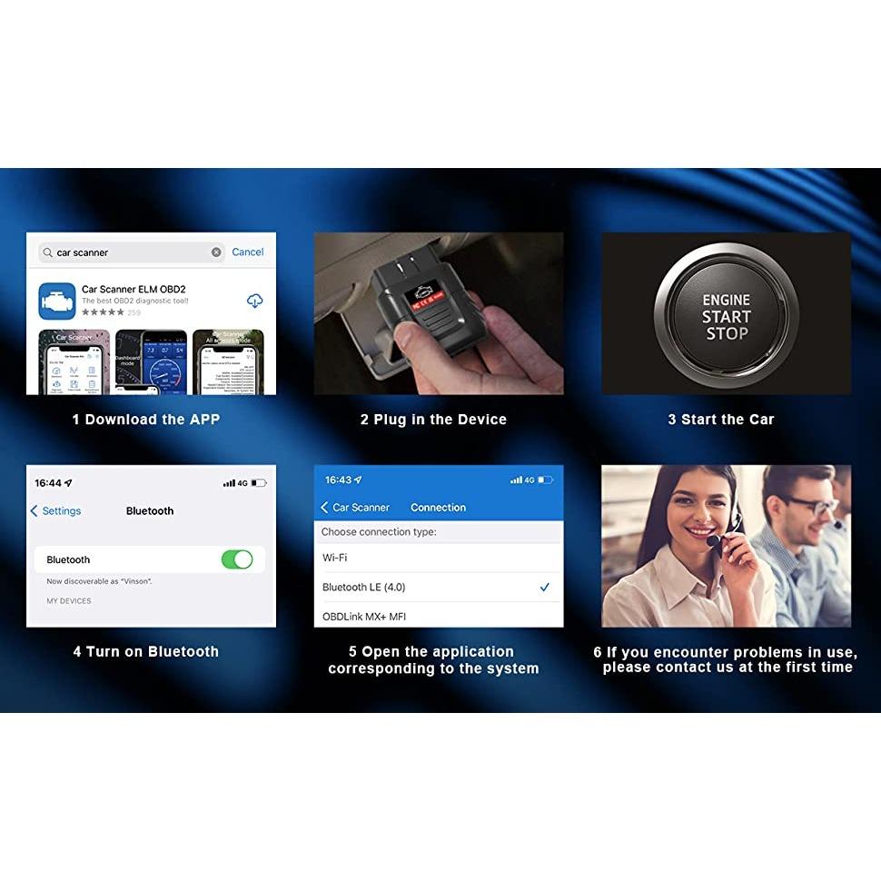 Wireless OBD2 Diagnostic Tool Bluetooth, IOS&Android&Windows 3000 Code Database Suitable Car Adapter Fault Code Reader Scan with OBDII/EOBD Protocol