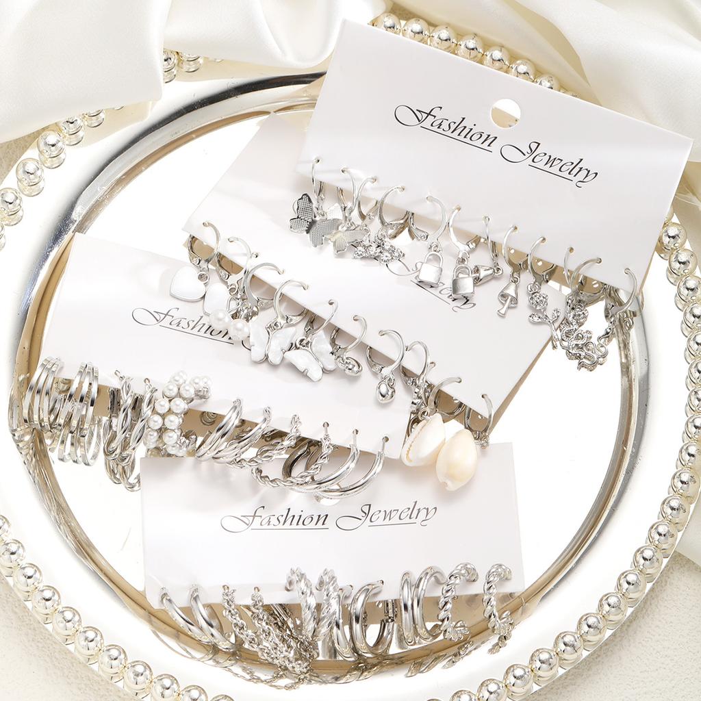 48 Pcs Fashion Pearl Decor Twist Design Earrings Set For Women Vintage Geometric Heart Butterfly Drop Earring Daily Life Jewelry