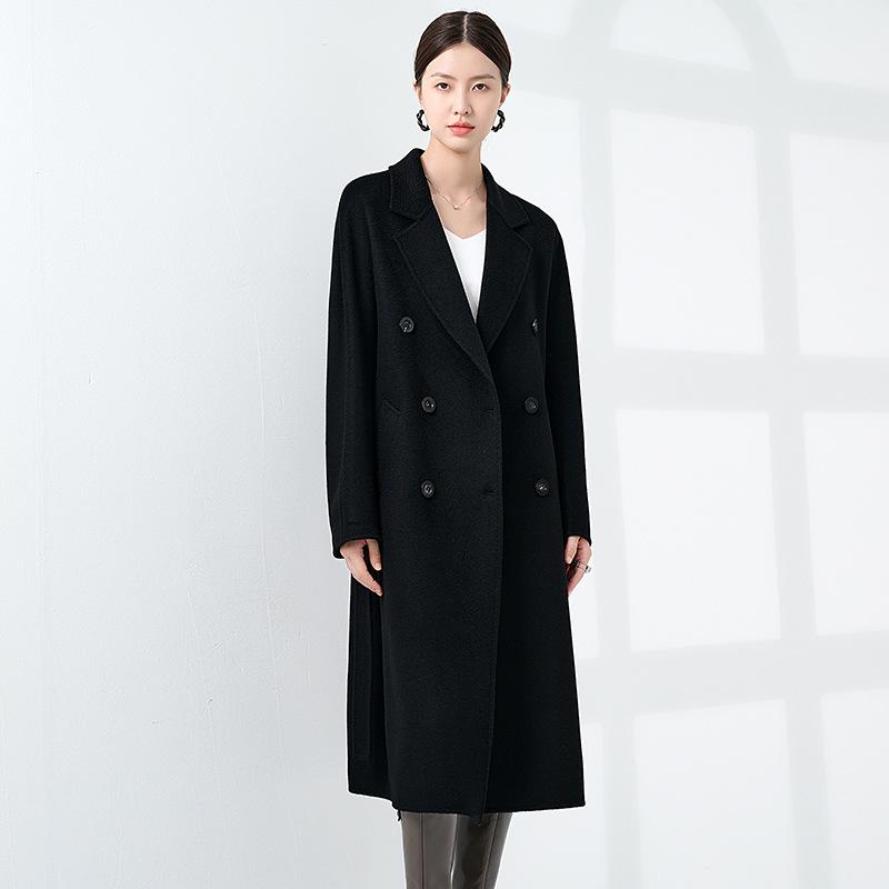 Premium 100% Pure Cashmere Ripple Double-Faced Coat