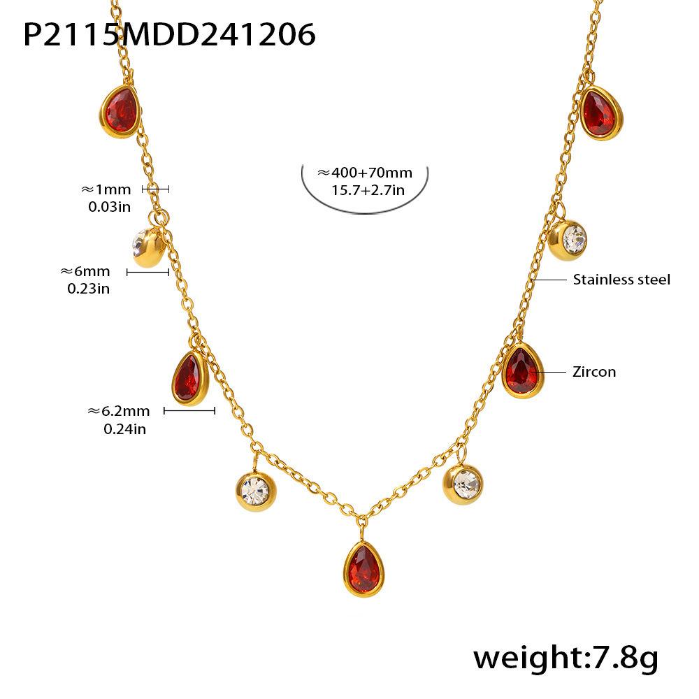 

Water Drop Pendant Necklace for Women Zircon Tassel Stainless Steel Waterproof O Chain Gold Plated Charm Zircon Gift червоний