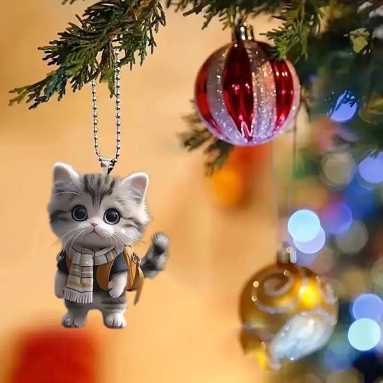 Unique Car Mirror Decoration Cat Acrylic Hanging Decor, Cute 2D Flat Rearview Versatile Pendant for Windows Pendant, Kawaii Keychain Accessories,