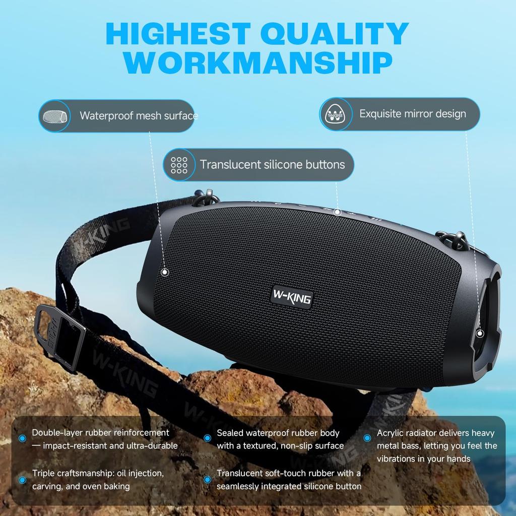 120W MAX 70W RMS Bluetooth Speaker with Deep IPX6 Waterproof and Dustproof Wireless Loud Portable Wireless Outdoor 42 Hours of Continuous Call Support