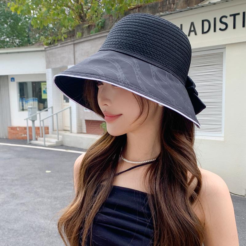 Hat women's summer stripes big edge bucket hat versatile face small travel sun hat