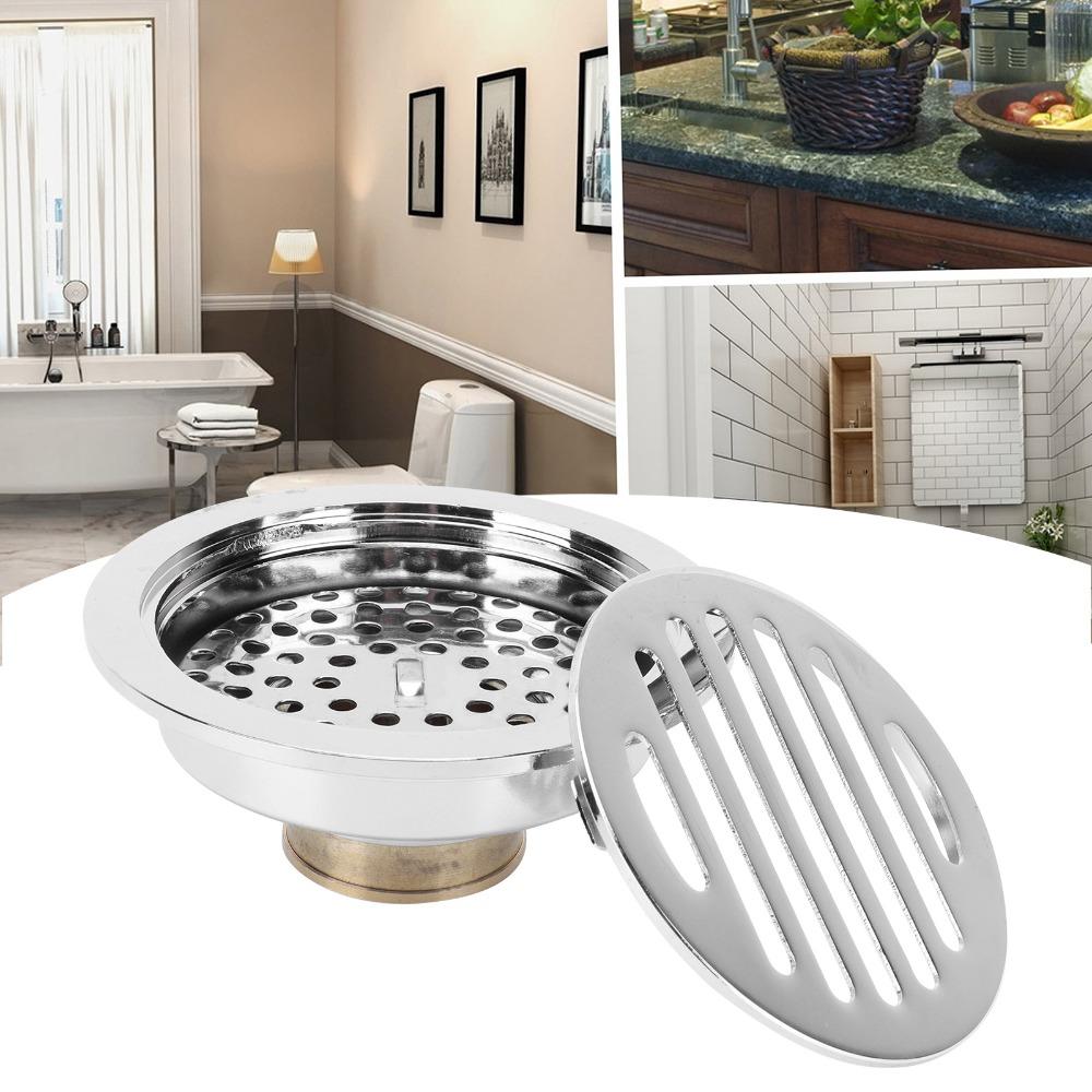 Silver Shower Floor Drain Copper Floor Drain Strainer Rustproof Drain Strainer  Garage