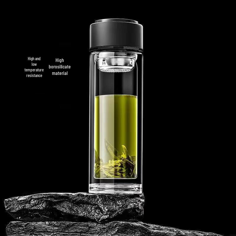 High Borosilicate Double-Wall Tea Glass with Removable Infuser and Custom Logo