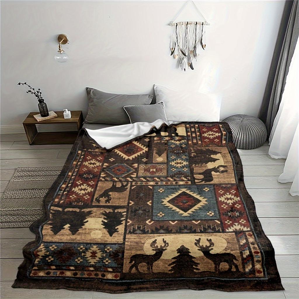 American Retro Blanket Flannel Elk Brown Bear Fury Soft Warm Sofa Blanket Bedroom Decoration Ins Style Home Furnishings