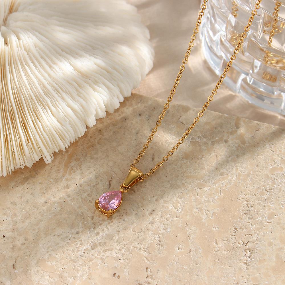 Fashion Water Drop Necklace Trendy Zircon Necklace Pendant Stainless Steel 18k Gold Plated Necklace