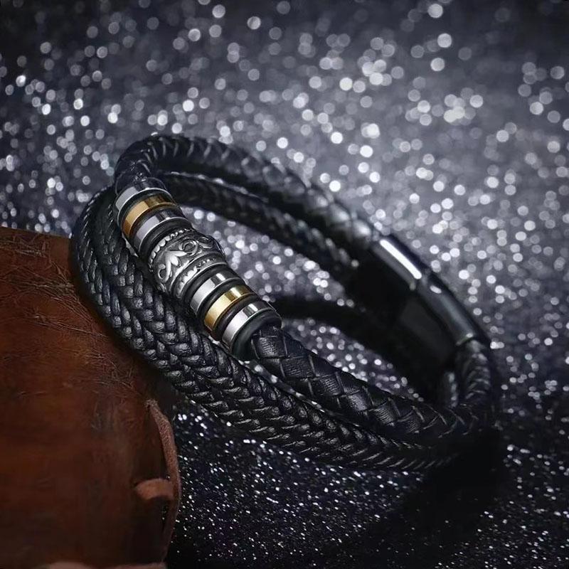 Multilayer Woven Leather Stackable Cuff Bangle New Gothic Men's Bracelets Vintage Totem Viking Charm Leather Bracelets for Man