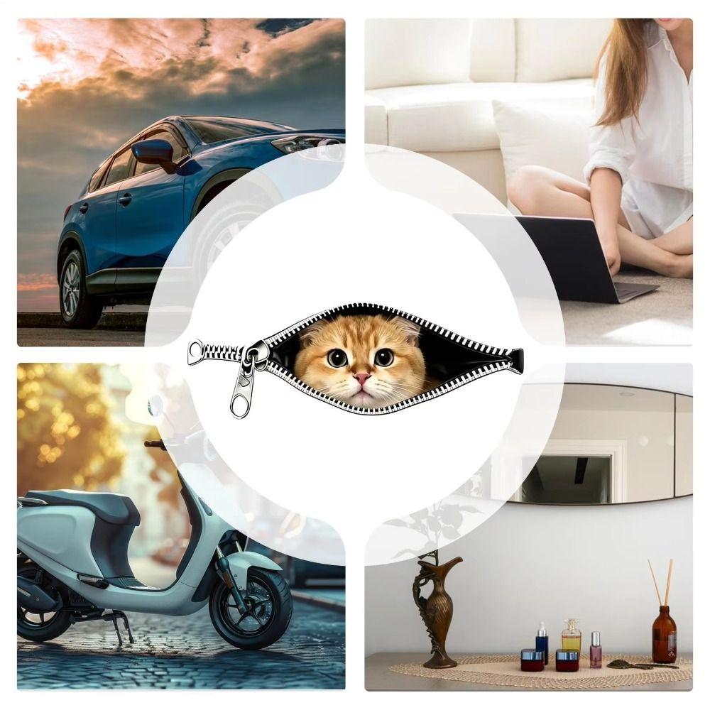 Zipper Design Cat Car Sticker Waterproof Pet Car Decoration Sticker  Electric Vehicle Window