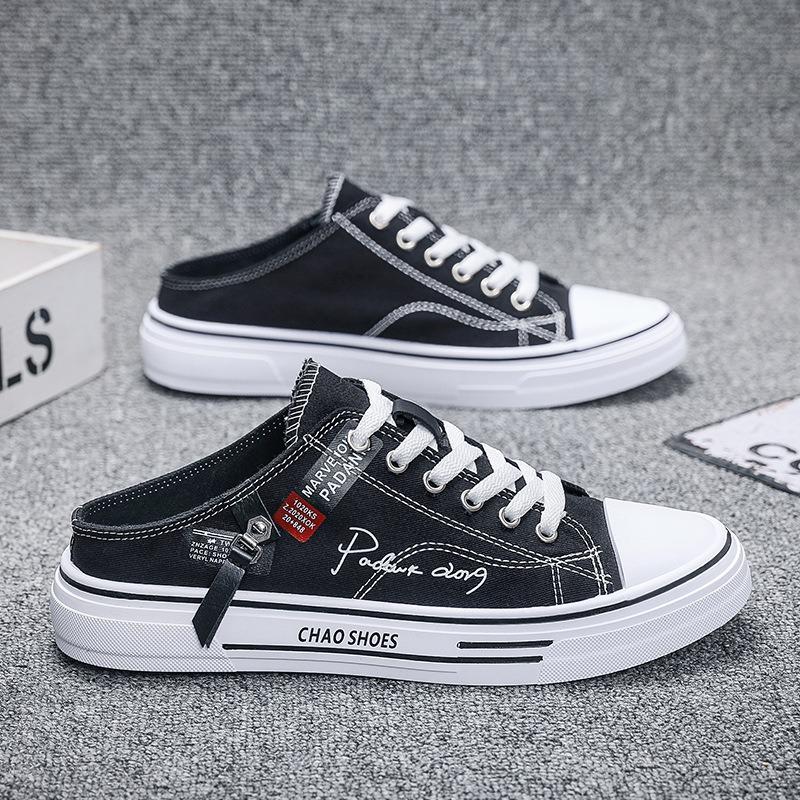 Autumn new breathable bag head drag men's canvas shoes casual men's shoes half drag student tide shoes