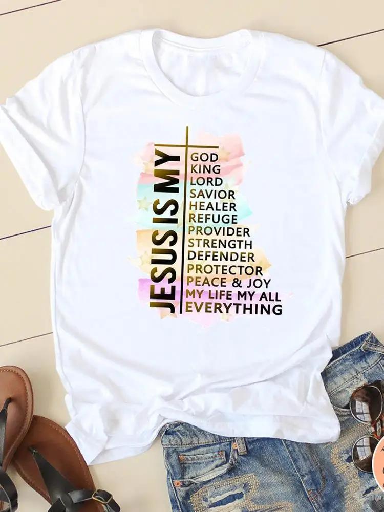 Clothing Casual FeUnisex Tshirts Ladies Graphic Letter Style Cute Sweet Sleeve Fashion Women Print Tees Faith Aesthetic Clothes