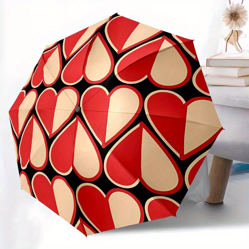 1pc Heart Love Automatic Open/Close Umbrella with Windproof, Functional Design, 8-Rib Sturdy Canopy