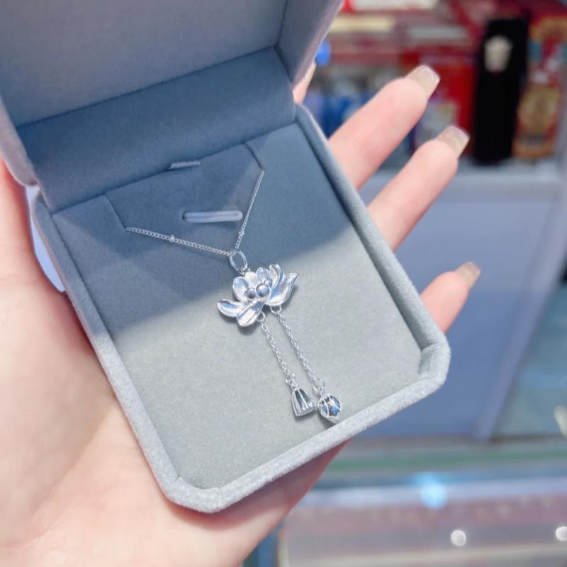 S925 Sterling Silver Two Lives Lotus Necklace - Women's National Style Fashion Clavicle Chain