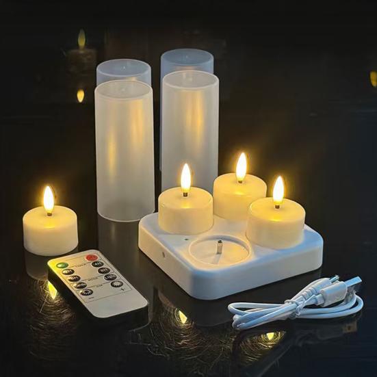 4/6/12 Holes Flameless Tea Light Candles Rechargeable Flickering LED Candles LED Votive Candle Battery Operated Electric Candles