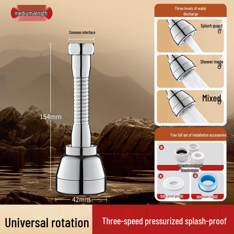 Universal Rotatable Shower Head with Splash-Proof Faucet Extension for Kitchen