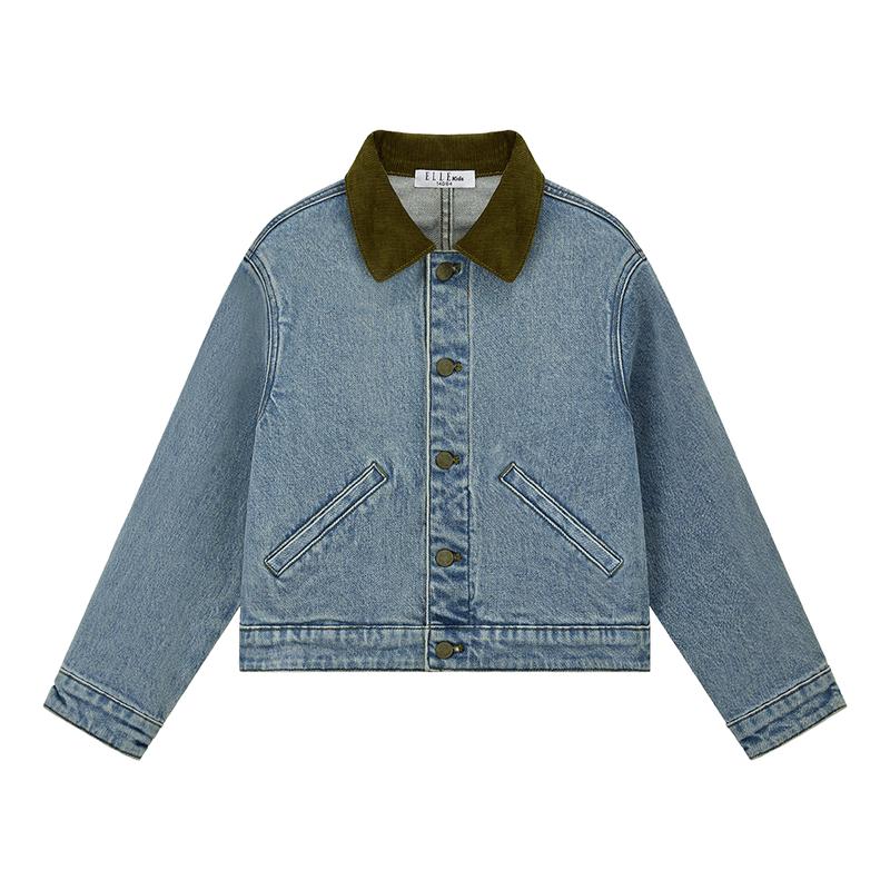 ELLE KIDS Girls Retro Corduroy Collar Denim Jacket 150