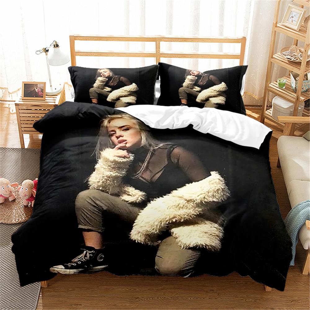 Popular Star B-Billies Singer Bedding Set Duvet Cover E-Eilishs Bed Set Quilt Cover Pillowcase king Queen Size Boys Adult