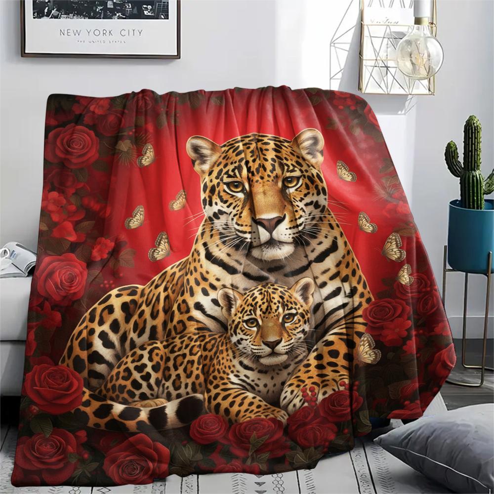 1PC Leopard Cat Print Flannel Blanket, High quality All Seasons, Home Decor, Warmth and Comfort, Perfect for Christmas Gifts