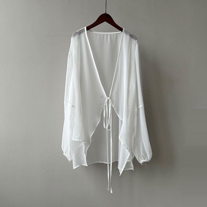 Sommer-Sonnenschutzkleidung Koreanische Damen Chiffon-Strickjacke Bluse Einfarbig Damen-Schal Damen Übergröße Lässige Lockere Mäntel