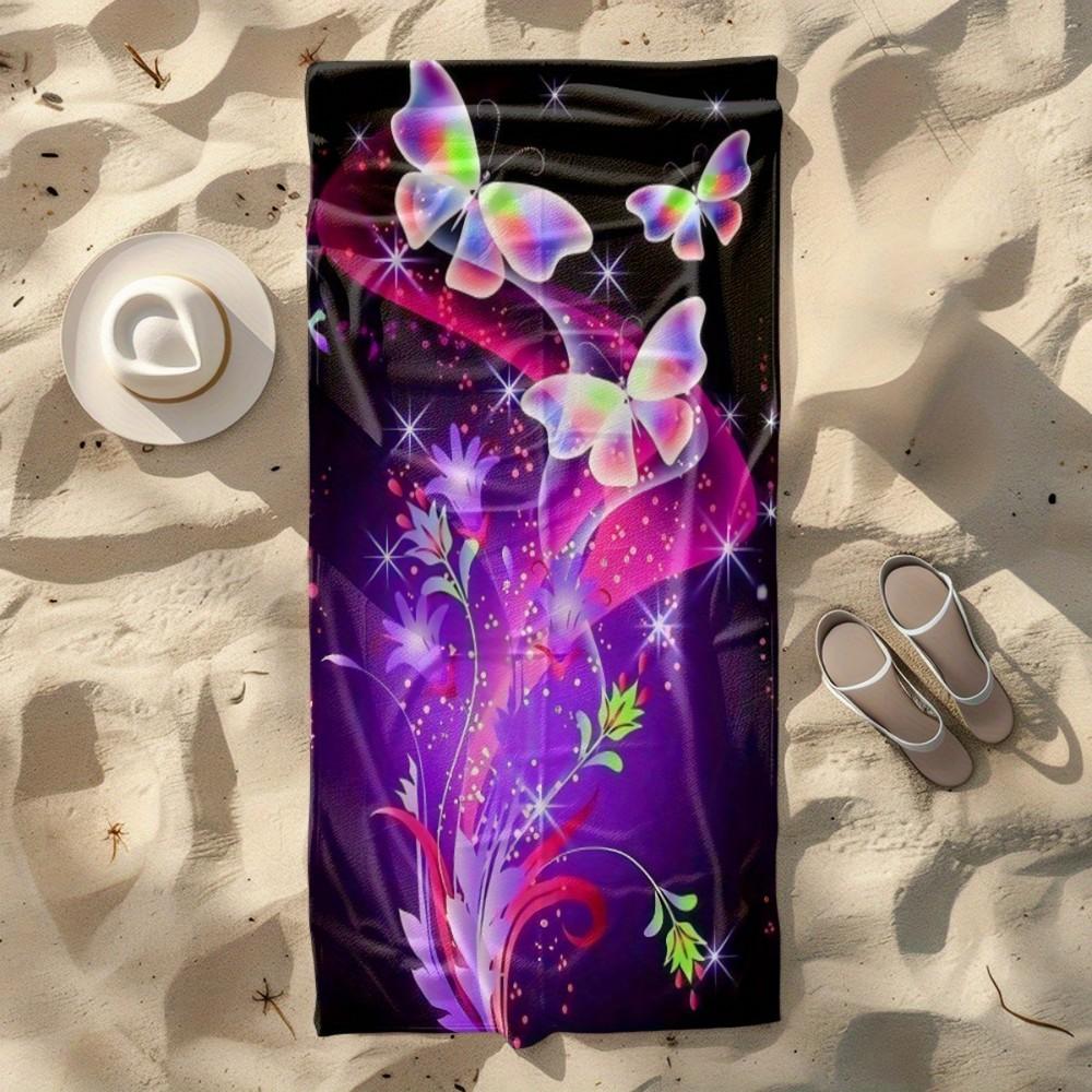 Glowing Floral Butterfly Beach Towel Patterned Sunscreen And Windproof Suitable For Swimming Pool Camping Travel Blanket