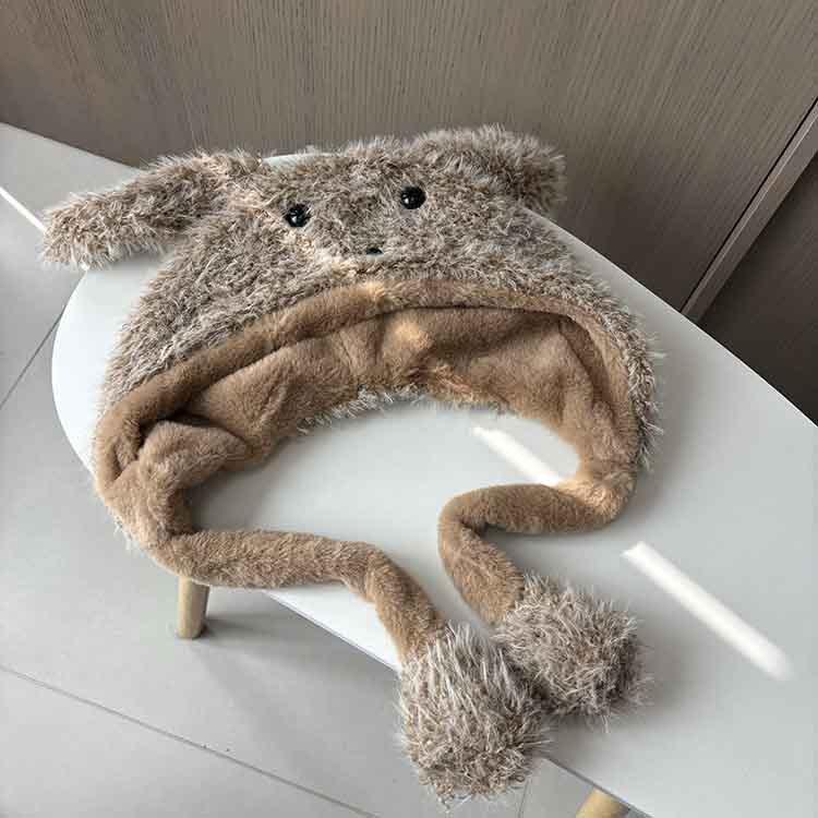 Female winter cute moving ears puppy hairy hat long hair thickened warm ear hat student Lei Feng hat