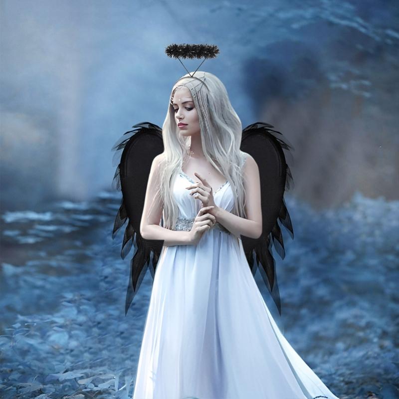 Angel Costume Accessory with Halos Headband Fairys Angel Wing Fairys Angel Wing for Halloween Cosplay Photograph Prop