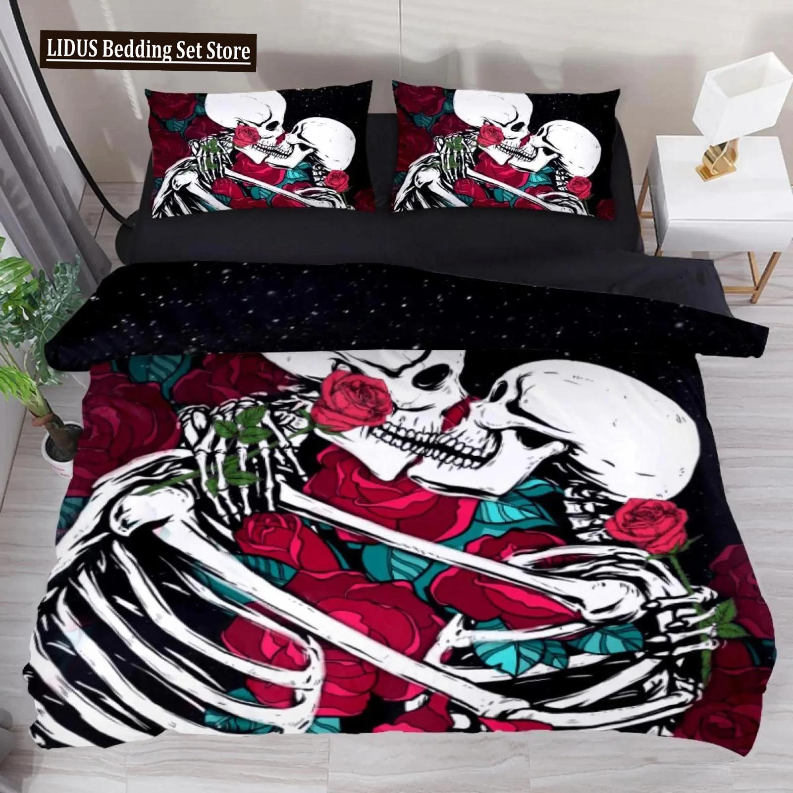 

Комплект пододеяльника King с черепом, Комплект пододеяльника с принтом красоты черепа Ride Or Die Motor, Уголки, Готическое постельное белье с черепом 70x133cm 2pcs
