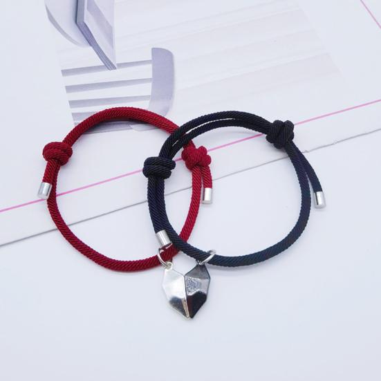 1 Pair Couple Bracelets Adjustable Length Heart Pendant Eye-catching Distance Magnet Attraction Bracelet for Home