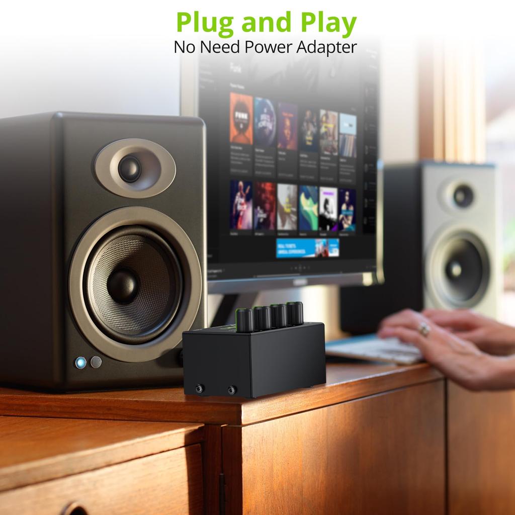 LiNKFOR Stereo Mini Mixer RCA 4 Channel Passive Mixer with Adjustable Metal Shell Compatible with CD Tape Mobile Volume, Players, Players, Computers,