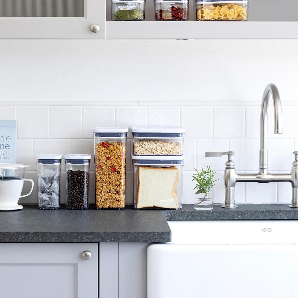OXO Mini Square Short Storage Airtight Pop Container for Dry and Moisture Protection Container, Plastic, 0.5L, Food, Seasonings, Goods,