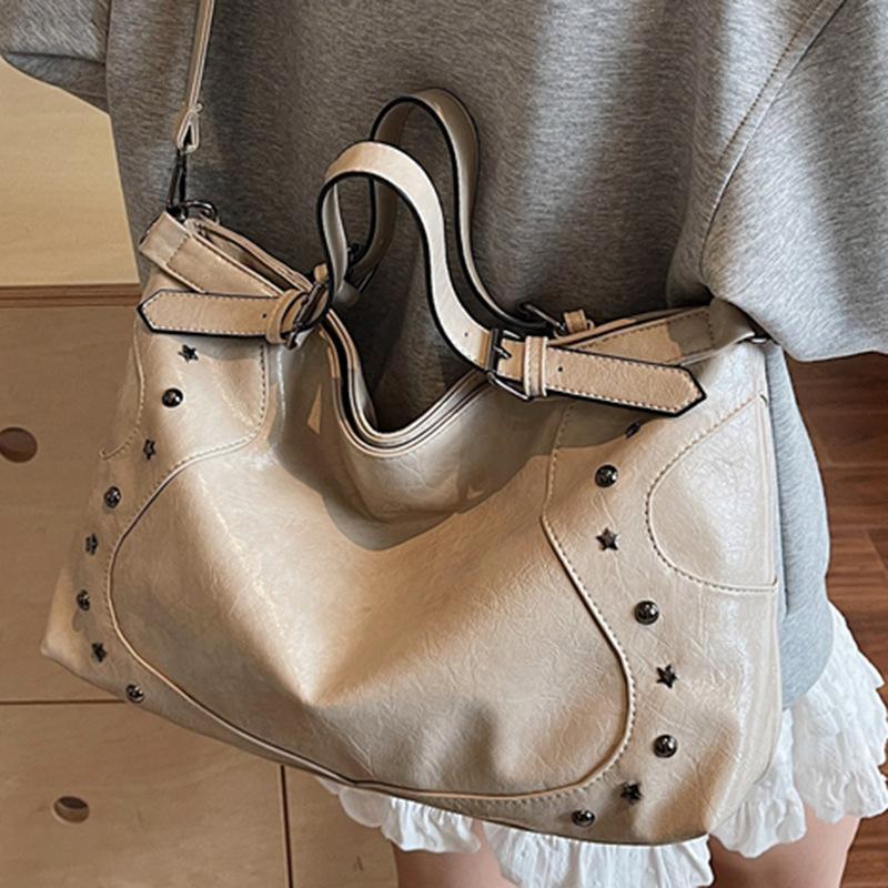 Slack-Tasche Damen neue trendige Mode öliges Leder Handtasche große Kapazität Retro Pendler Umhängetasche