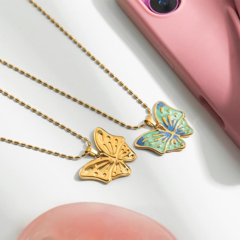 Elegant Butterfly Pendant Necklace Stainless Steel Jewelry Adjustable Chain For Women Daily Wear