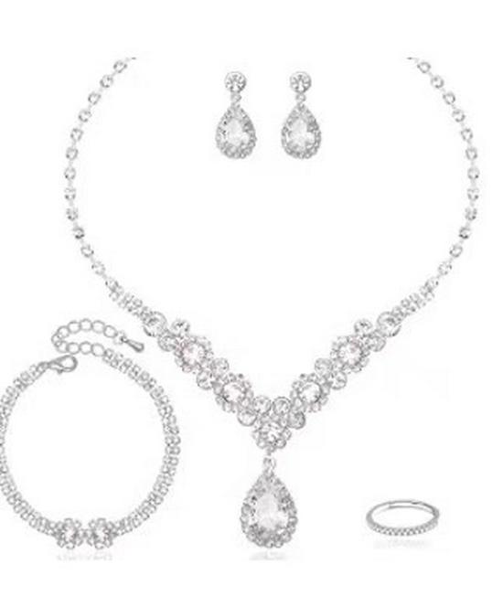 Elegant Rhinestone Set: Necklace, Earrings & Bracelet with Claw Chain Design - Multiple Styles