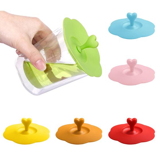 Cup Cover Food-grade Heart Handle Silicone Solid Color Anti-dust Cup Lid for Cup