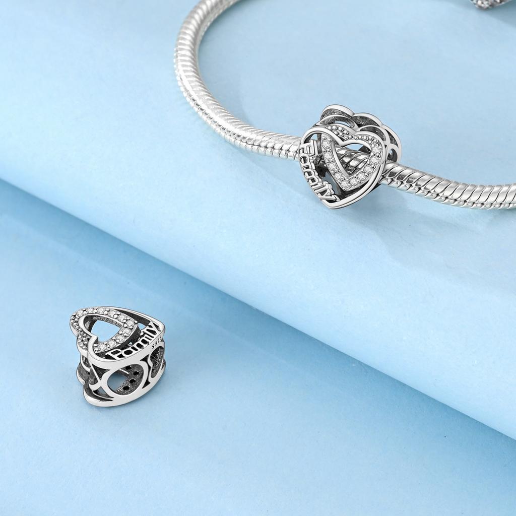 Real 100% Silve Charms Beads Love Family Wedding Ring Charm Fit Original Bracelet Bangle Pendant Diy Jewelry Making