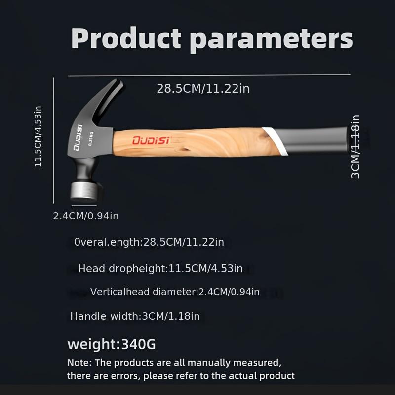 Damaly,High Carbon Steel Claw Hammer, Durable Non-Slip Handle, Anti-Rotation Smooth Nail Puller, Professional Woodworking Tools
