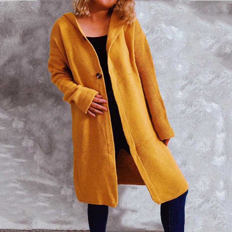 

Autumn and winter new casual simple long sleeved button hooded sweater cardigan jacket for women 3530 S жовтий