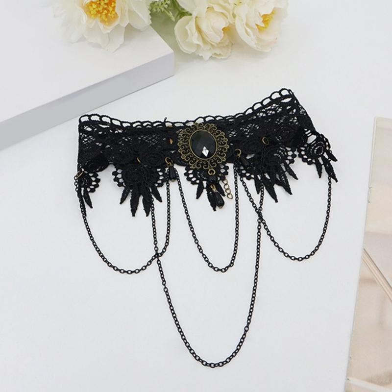 Gothic Lace Choker Necklace Bracelet Earrings Mask Eyemask Halloween Costume Accessories Jewelry for Women Girls Gift