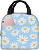 Pretty Floral Daisy Light Blue Lunch Bag Insulated Lunch Box Reusable Lunchbox Waterproof Portable Lunch Tote for Women Girls