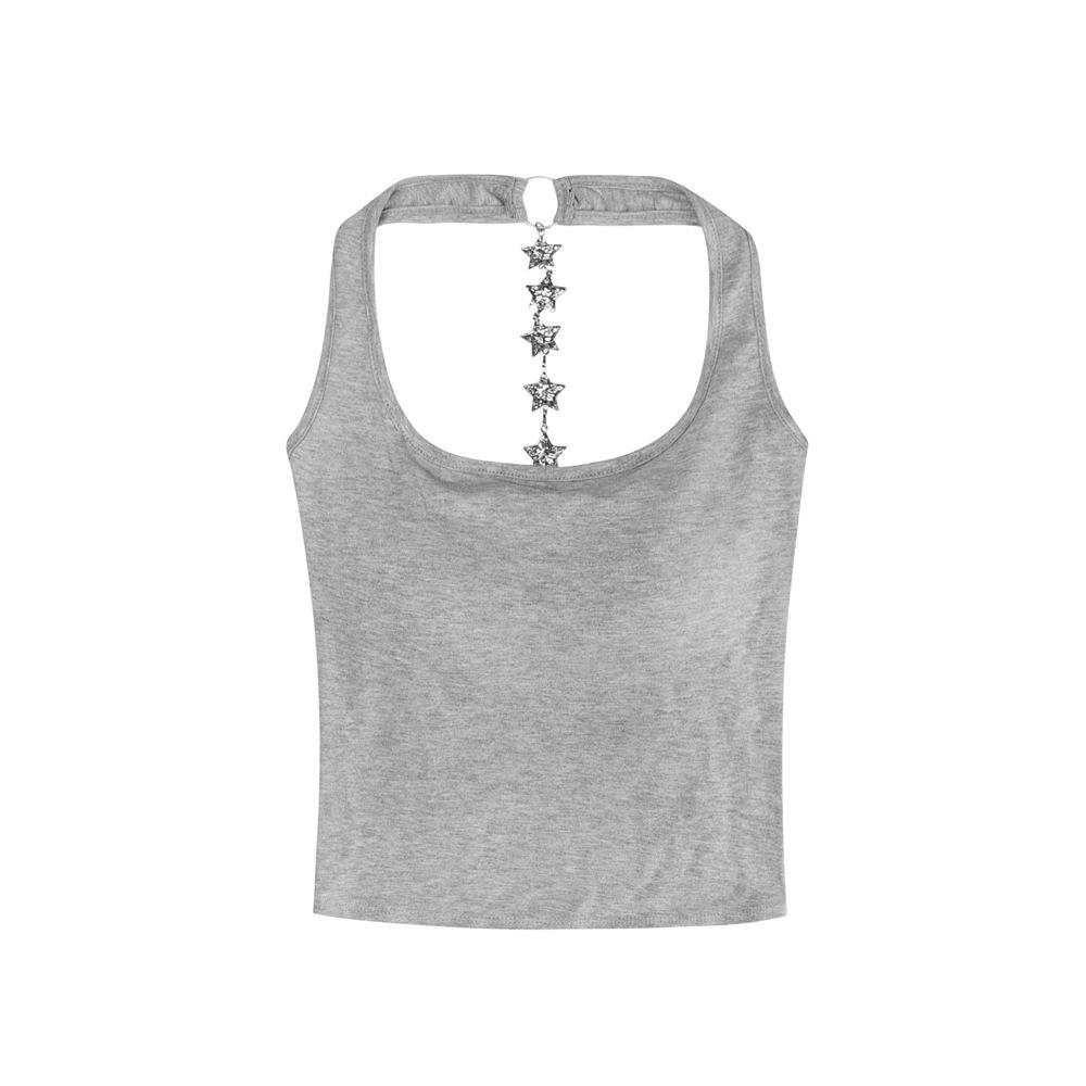 Spicy Girl Star Chain Halter Backless Camisole with Chest Pads & Cutout Design