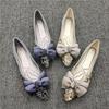 Evening Shoes Soft-soled Rhinestone Bow Bridesmaid Single Shoes Women's Spring New Versatile Pointed Head Shallow Mouth Flat Bottom Ladyshoes