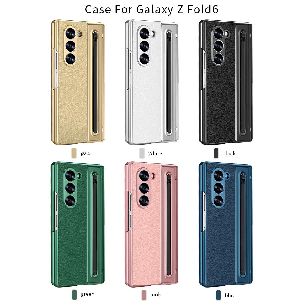 Electroplated Hinge Phone Case For Samsung Galaxy Z Fold 6 5 4 5G Fold6 Screen Glass Stylus All Inclusive Pen Slot Holder Cover