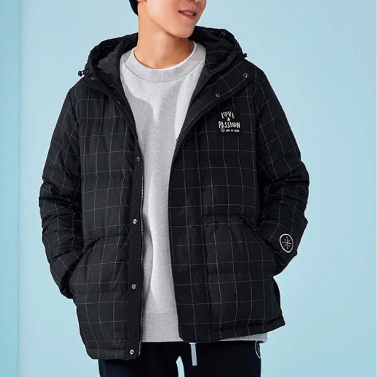 Li-Ning Printed Plaid Down Jacket Unisex Outerwear Black AYMR509-1